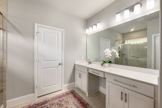 27688 Vivace Dr, Spring, TX 77386 - bathroom featuring vanity, a shower stall, and tile patterned flooring