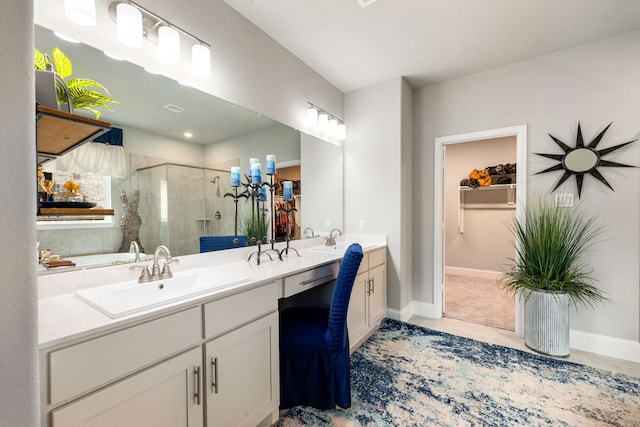27688 Vivace Dr, Spring, TX 77386 - full bath with a shower stall, double vanity, a walk in closet, and tile patterned floors