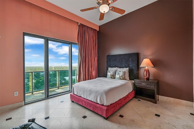 4821 Nasa Pkwy Unit 18W, Seabrook, TX 77586 - bedroom featuring access to outside, tile patterned flooring, and ceiling fan