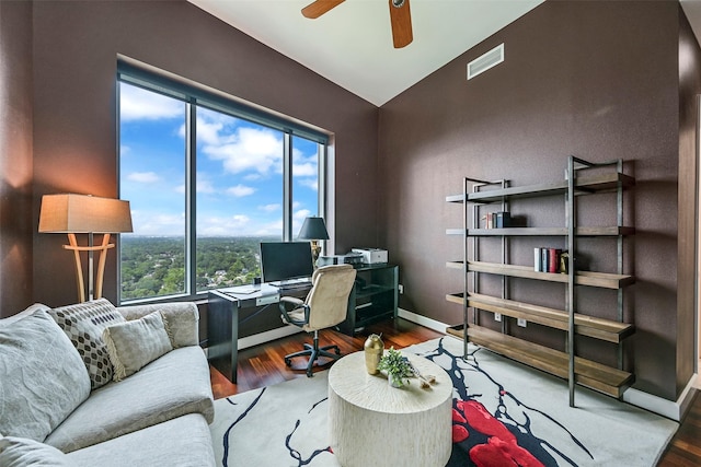 4821 Nasa Pkwy Unit 18W, Seabrook, TX 77586 - office featuring plenty of natural light, lofted ceiling, wood finished floors, and ceiling fan