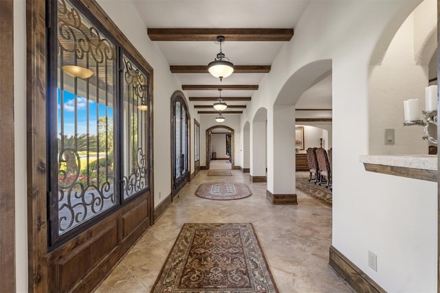 19216 Fm 442nd Rd, Needville, TX 77461 - entrance foyer with arched walkways and beam ceiling