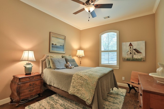 16338 Acapulco Dr, Jersey Village, TX 77040 - bedroom featuring crown molding, wood finished floors, and ceiling fan