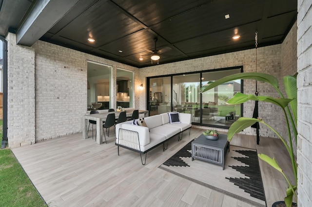 5212 Liberty Cove Dr, Spring, TX 77386 - wooden deck featuring an outdoor living space, ceiling fan, and outdoor dining space