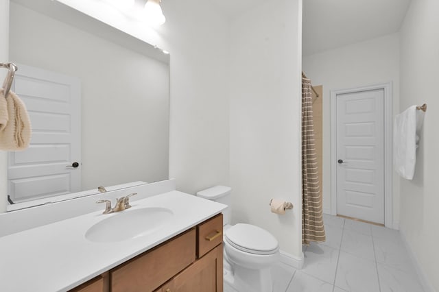 5212 Liberty Cove Dr, Spring, TX 77386 - bathroom with vanity, marble finish floors, and a shower with curtain