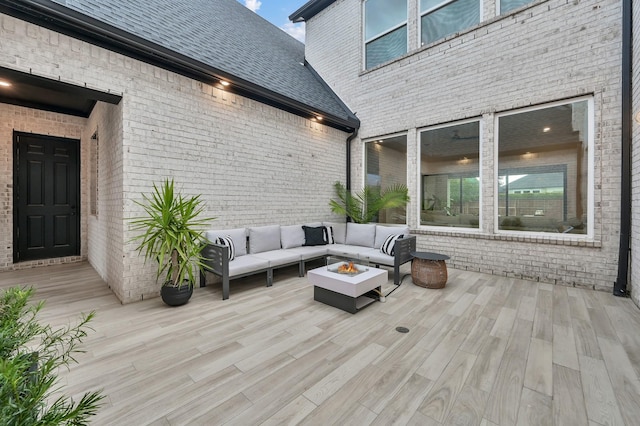 5212 Liberty Cove Dr, Spring, TX 77386 - wooden deck with an outdoor living space with a fire pit