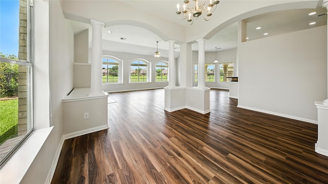 3119 Emory Oak Ln, Pearland, TX 77584 - empty room with a ceiling fan, dark wood-style floors, and recessed lighting