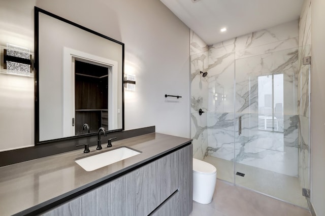 1711 Allen Pkwy Unit 2203, Houston, TX 77019 - full bathroom featuring a marble finish shower, vanity, and recessed lighting