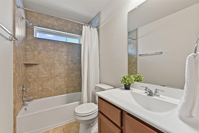 1838 Alyssa Way, Alvin, TX 77511 - bathroom with shower / bath combination with curtain, vanity, and tile patterned flooring