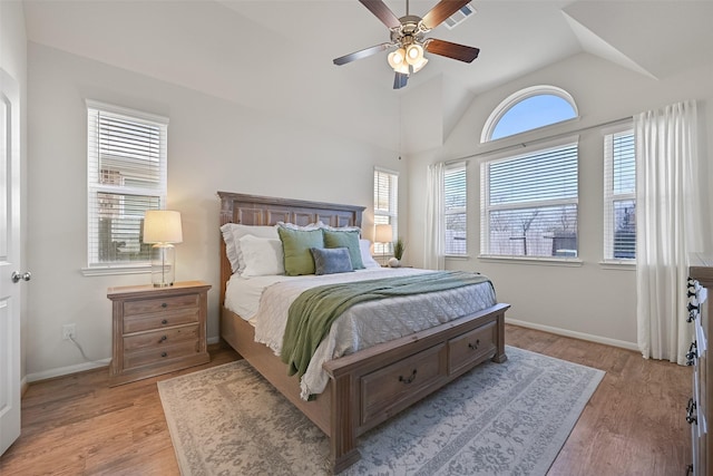 1838 Alyssa Way, Alvin, TX 77511 - bedroom with lofted ceiling, light wood finished floors, and ceiling fan