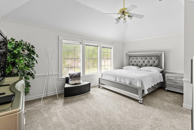 4814 Kirkwall Dr, Sugar Land, TX 77479 - carpeted bedroom featuring vaulted ceiling, ceiling fan, and ornamental molding