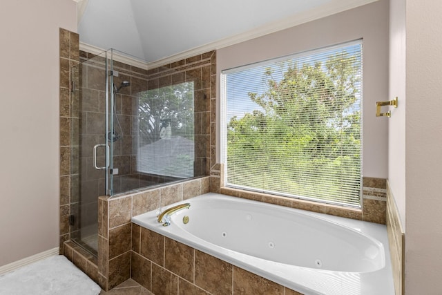 4814 Kirkwall Dr, Sugar Land, TX 77479 - full bathroom featuring a stall shower, a tub with jets, and tile patterned flooring