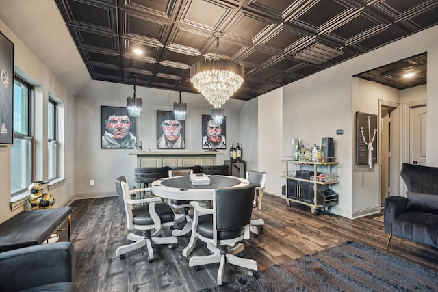 631 Rita Blanca Dr, Webster, TX 77598 - dining room with an ornate ceiling, a chandelier, and wood finished floors
