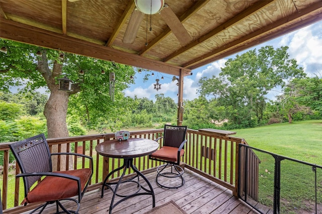 703 Pecan Valley Dr, Wharton, TX 77488 - deck featuring a yard, view of scattered trees, and ceiling fan