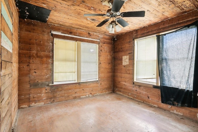 1720 W Highland, Beaumont, TX 77705 - empty room with wooden walls, wooden ceiling, ceiling fan, and wood finished floors