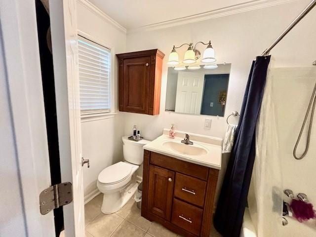9618 Chatfield St, Houston, TX 77025 - bathroom featuring vanity, tile patterned floors, ornamental molding, and shower / bath combination with curtain