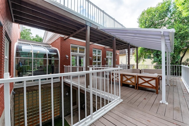 3211 Pittsburg St, West University Place, TX 77005 - wooden terrace with an outdoor living space and a sunroom