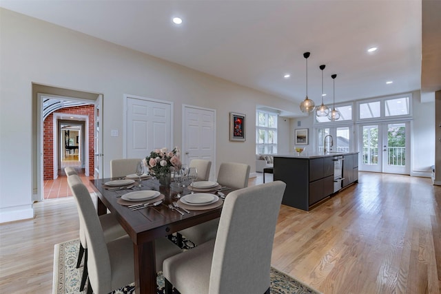 3211 Pittsburg St, West University Place, TX 77005 - dining area featuring light wood-style floors, healthy amount of natural light, recessed lighting, and french doors