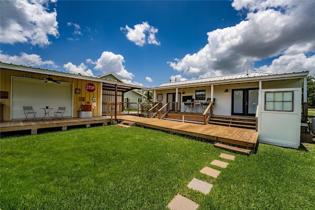 210 N Scott St, Fayetteville, TX 78940 - back of property featuring a deck, a yard, and french doors