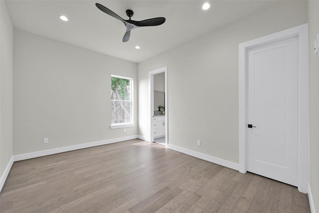 2808 Cary St Unit B, Houston, TX 77003 - unfurnished bedroom with wood finished floors, recessed lighting, ensuite bathroom, and a ceiling fan