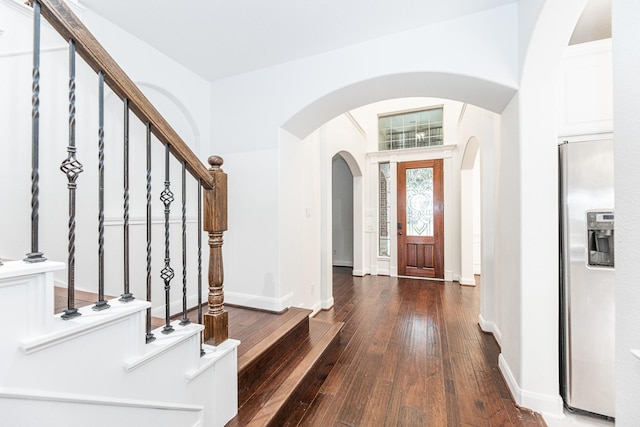 19507 Gladewater Ct, Cypress, TX 77433 - entryway with dark wood-style floors and stairs