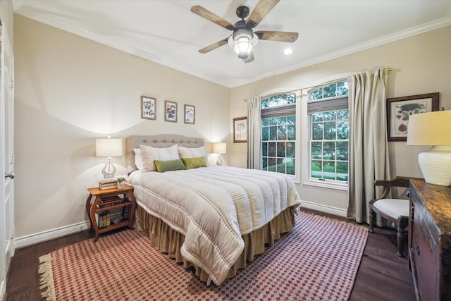 1002 Cowards Creek Ct, Friendswood, TX 77546 - bedroom featuring crown molding, wood finished floors, recessed lighting, and ceiling fan