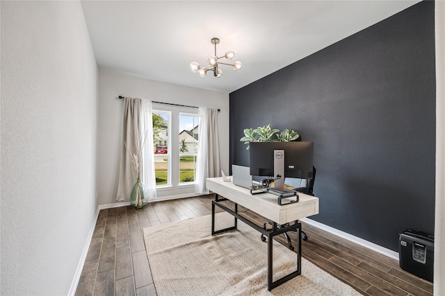 13110 Mid Stocket Dr, Humble, TX 77346 - home office featuring wood finished floors and a chandelier