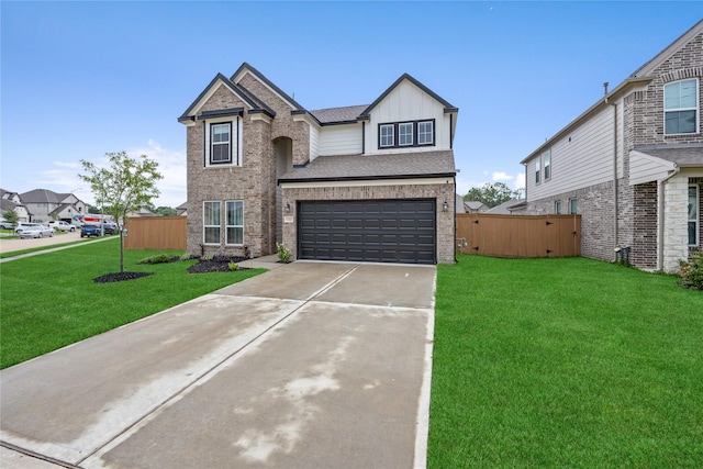 13110 Mid Stocket Dr, Humble, TX 77346 - traditional-style house featuring an attached garage, concrete driveway, board and batten siding, and brick siding