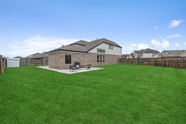 13110 Mid Stocket Dr, Humble, TX 77346 - rear view of property with a fenced backyard, a patio, and brick siding