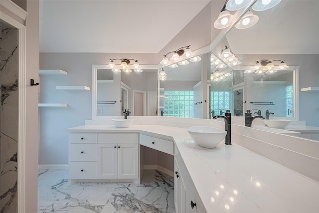 11607 Buck Springs Trl, Tomball, TX 77377 - bathroom with double vanity and marble finish floors