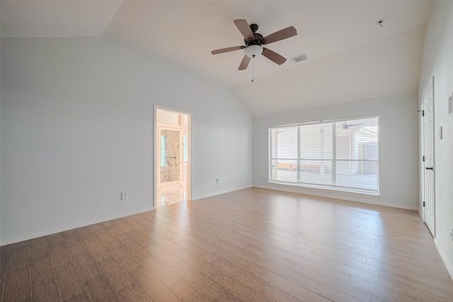 11607 Buck Springs Trl, Tomball, TX 77377 - unfurnished room featuring lofted ceiling, light wood-style flooring, and a ceiling fan