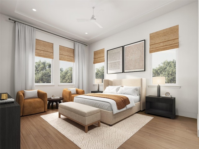 1002 E 25th St, Houston, TX 77009 - bedroom with light wood-style floors, recessed lighting, and a ceiling fan
