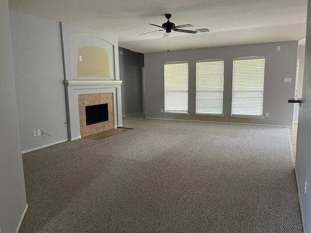 12610 Bethany Bay Dr, Pearland, TX 77584 - unfurnished living room with carpet floors and a ceiling fan