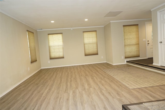 11822 Bandlon Dr, Houston, TX 77072 - empty room with crown molding, wood finished floors, and recessed lighting