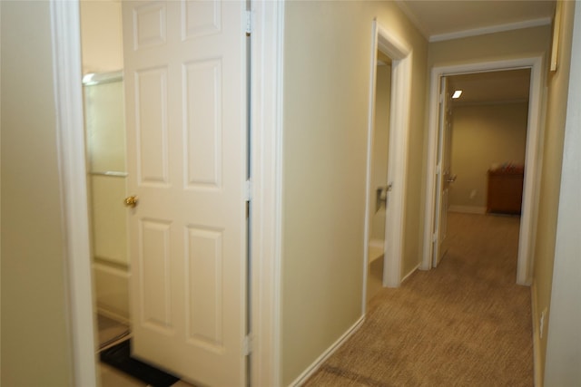 11822 Bandlon Dr, Houston, TX 77072 - hallway with light carpet and crown molding