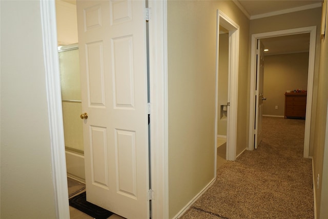11822 Bandlon Dr, Houston, TX 77072 - hall with crown molding and carpet