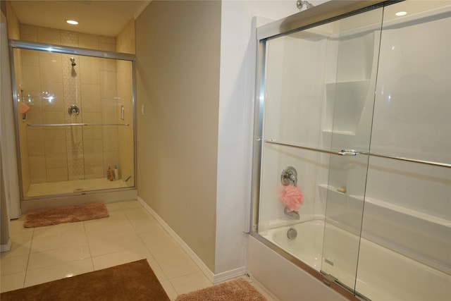 11822 Bandlon Dr, Houston, TX 77072 - full bath with enclosed tub / shower combo, tile patterned flooring, and recessed lighting