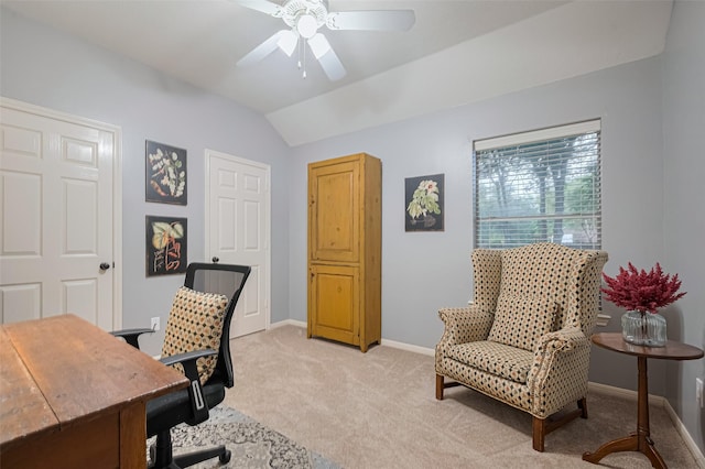 14311 Cally Cir, Needville, TX 77461 - office with lofted ceiling, light colored carpet, and a ceiling fan