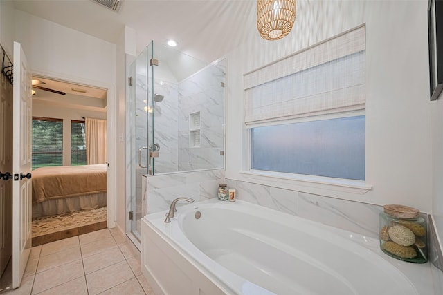 14311 Cally Cir, Needville, TX 77461 - bathroom with a bath, a marble finish shower, plenty of natural light, and ensuite bathroom