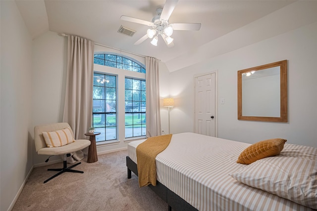 14311 Cally Cir, Needville, TX 77461 - bedroom with lofted ceiling, carpet flooring, multiple windows, and ceiling fan