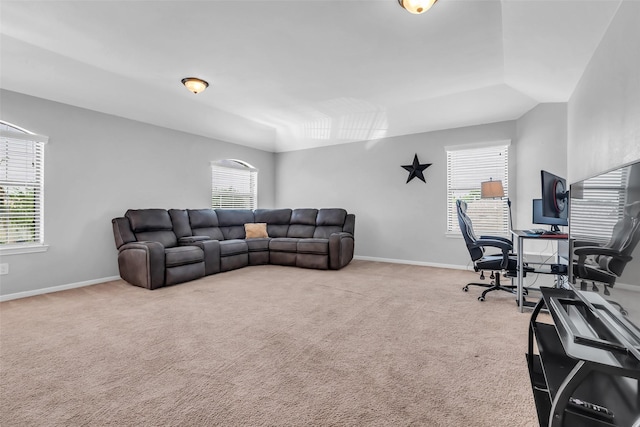 10211 Norway Spruce Ln, Tomball, TX 77375 - living room featuring healthy amount of natural light, an office area, and carpet flooring