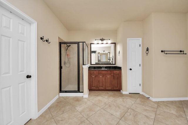 27514 Wilson Run Ln, Fulshear, TX 77441 - bathroom with vanity, a shower stall, and tile patterned floors