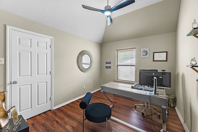 6006 Gilman Trace Ln, Houston, TX 77092 - office space with a ceiling fan, wood finished floors, and lofted ceiling