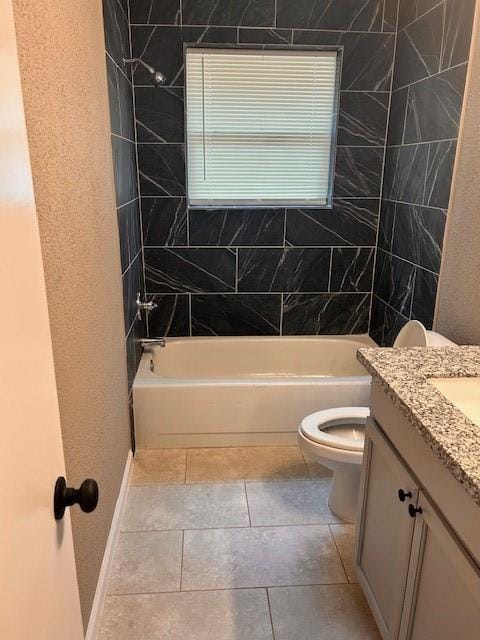 15834 Bazelbriar Ln, Houston, TX 77489 - full bath featuring vanity,  shower combination, tile patterned flooring, and a textured wall