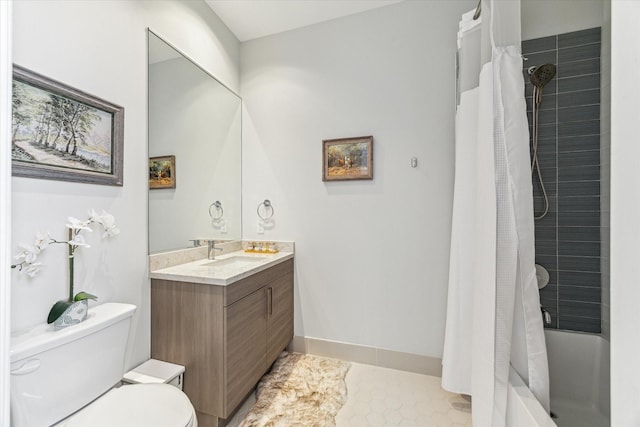 1409 Post Oak Blvd Unit 2204, Houston, TX 77056 - bathroom featuring vanity, shower / bath combination with curtain, and tile patterned floors