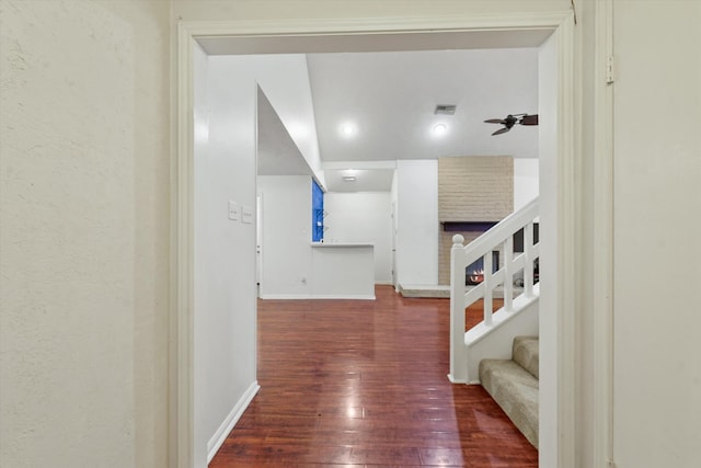 4790 Whispering Falls Dr, Houston, TX 77084 - hallway featuring wood-type flooring and stairs