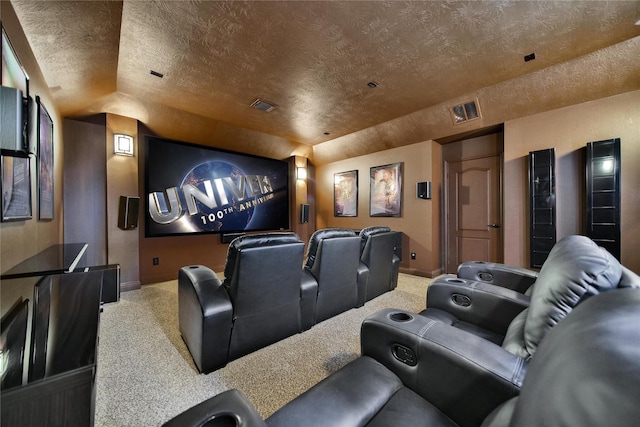 5714 Spring River Ln, Fulshear, TX 77441 - carpeted cinema room with a textured ceiling and lofted ceiling