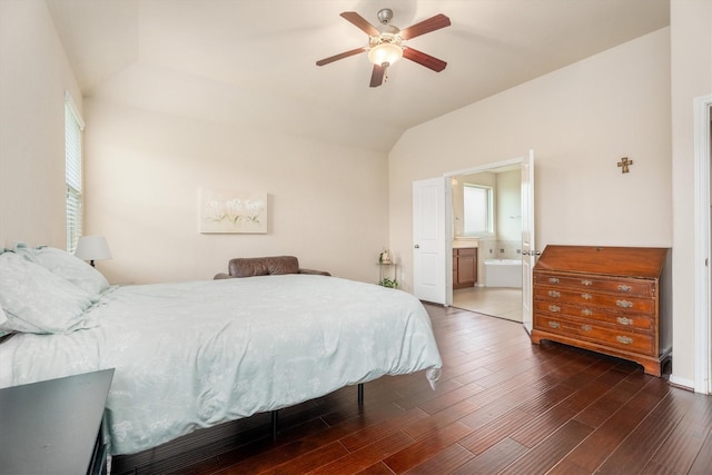 22911 Banff Brook Way, Tomball, TX 77375 - bedroom featuring wood finished floors, vaulted ceiling, multiple windows, and ceiling fan