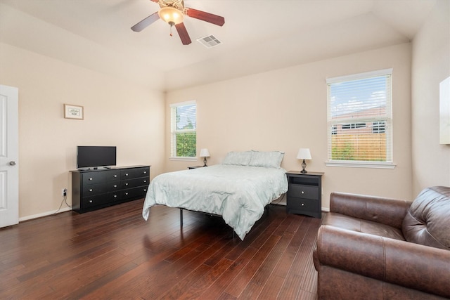 22911 Banff Brook Way, Tomball, TX 77375 - bedroom featuring wood-type flooring, vaulted ceiling, and ceiling fan