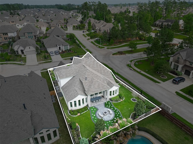 2611 Oakland Park Dr, Conroe, TX 77385 - aerial view of residential area featuring property parcel outlined and a pool