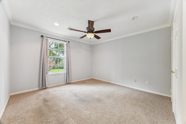 2125 Tipperary Dr, Pearland, TX 77581 - spare room with ornamental molding, carpet flooring, ceiling fan, and recessed lighting